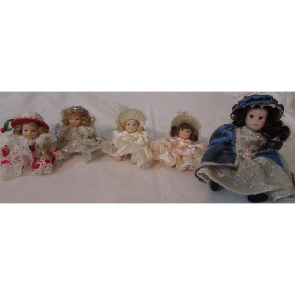 Vintage ceramic dolls lot of 5 4 miniatures bendable arms and legs Christmas